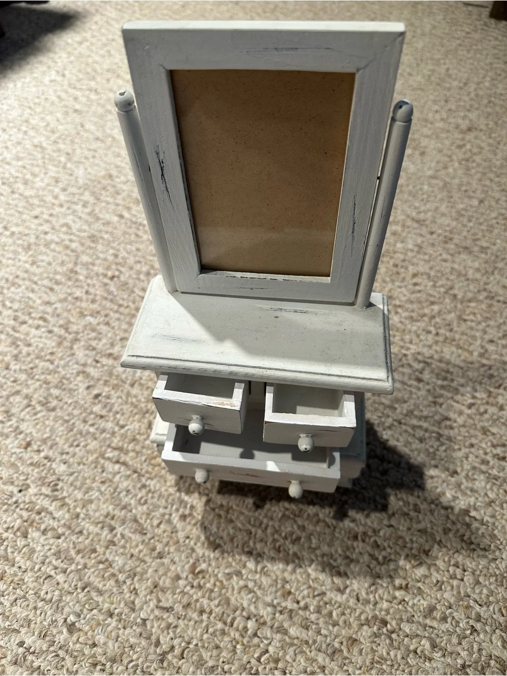 White Wooden Vanity “Dollhouse Style”Jewelry Box with Frame
